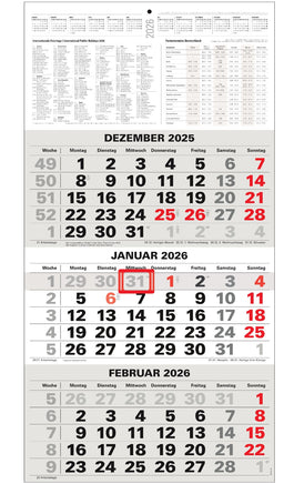 3-Monatskalender 2026 klein 450x235mm