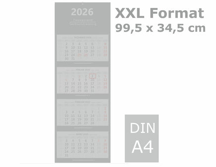 XXL 4-Monatskalendder 2026 - Vergleichsbild Größe im Verhältnis zu DIN A4
