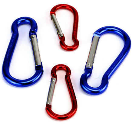 4 Karabinerhaken
2x metallblau 80mm
2x metallrot 60mm