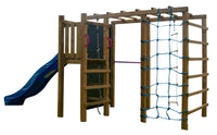 XXL Spielturm mit Rutsche- Kletternetz und Kletterstange