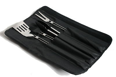 5tlg. Edelstahl Grillbesteck Set, schwarze Aufbewahrungstasche