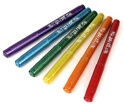 6 bunte Glitzerstifte- Fasermaler, lila, blau, grün, gelb, orange, rot