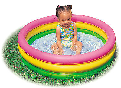 Babypool bunt Ø 86cm aufblasbar, 3 Ringe in den Farben: Hellgrün, Gelb, Pink/Rosa