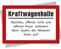 DDR Retro Hinweisschild Kraftwagenhalle mit rotem Rand