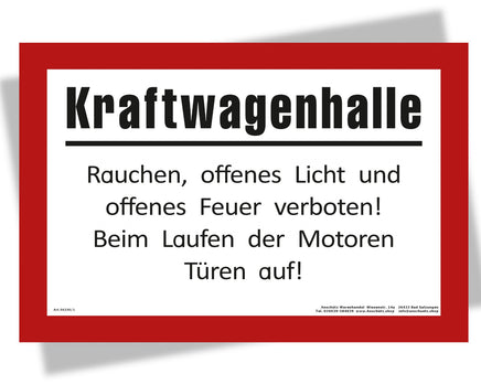 DDR Retro Hinweisschild Kraftwagenhalle mit rotem Rand