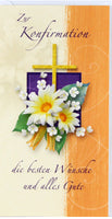 Glückwunschkarte zur Konfirmation mit Blumenmotiv, Chrysantheme weiß mit orangenen Hintergrund