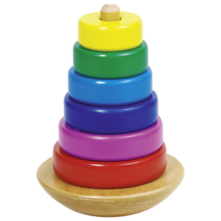 Goki Holz Stapelturm 7-teilig 12 cm, mit 6 Ringen in den Farben Rot, Pink, Blau, Hellblau, Grün, Gelb