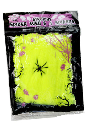 Halloween Deko "Spinnennetz neongelb" mit schwarzer Spinne