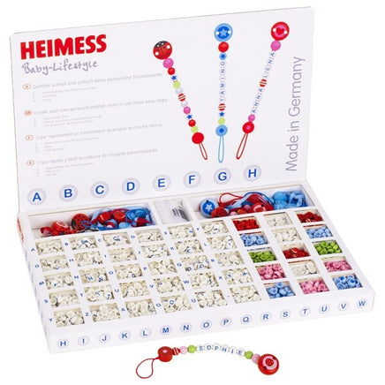 Heimess 15 Schnullerketten & 600 Clickperlen mit Buchstaben, hellblaue,hellgrüne,weiße,rosa Perlen