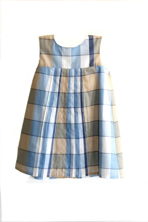 Kinder Baumwoll Sommerkleid 74 80 86, blau-weiß-beige kariert