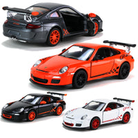 Kinsmart Modellauto Porsche 911 GT3 RS 13cm, mit Felgen, Heckspoiler, "GT3RS" Schriftzug und farbige Akzente, Farbvarianten: Grau-Metallic, Orange, Schwarz, Weiß