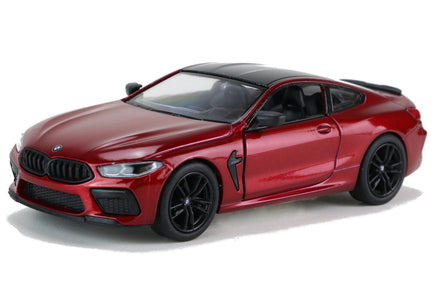 Kinsmart Modellauto BMW M8 Competition Coupé 13cm, mit schwarzen Felgen + Dach, Farbvariante: Weinrot
