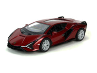 Kinsmart Modellauto Lamborghini Sián FKP 37 - 13cm, mit Flügeltüren und Panoramadach,silberne Felgen, Farbvariante: Rot
