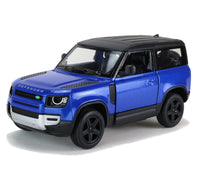Kinsmart Modellauto Land Rover Defender 13cm, mit schwarzen Dach, Felgen + Ersatzrad, Schriftzug "DEFENDER" auf Motorhaube, Farbvariante: Blau