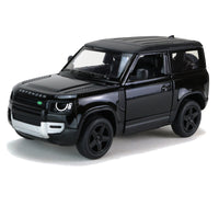 Kinsmart Modellauto Land Rover Defender 13cm, mit schwarzen Dach, Felgen + Ersatzrad, Schriftzug "DEFENDER" auf Motorhaube, Farbvariante: Schwarz
