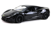 Kinsmart Modellauto Lotus Emira Sportwagen 13cm, mit schwarzen Felgen+Außenspiegel, Farbvariante: Schwarz