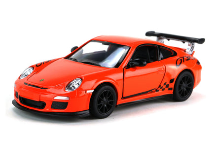 Kinsmart Modellauto Porsche 911 GT3 RS 13cm, Heckspoiler, "GT3RS" Schriftzug / Außenspiegel/ Felgen und Kühlergrillumrandung in schwarz, Farbvariante: Orange