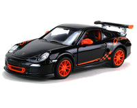Kinsmart Modellauto Porsche 911 GT3 RS 13cm, Heckspoiler, "GT3RS" Schriftzug / Außenspiegel/ Felgen und Kühlergrillumrandung in orange, Farbvariante: Schwarz