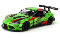 Kinsmart Modellauto Toyota GR Supra Racing Concept 13cm, Felgen/Außenspiegel/Heckspoiler/Belüftung Motorhaube in Schwarz, Nummer 90 auf Tür, Farbvariante: Grün mit rot-schwarzen Akzenten