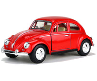 Kinsmart Modellauto VW Käfer- Beetle 13cm, mit silberfarbigen Felgen und Stoßleisten, Innenausstattung: cremefarben, Farbvariante: Rot