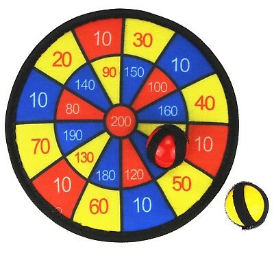 Klett Dartscheibe für Kinder in rot-gelb-blau mit 2 Klettbällen, 1x roter Ball, 1x gelber Ball, Zahlenfelder in Zehnerschritten von 10 bis 200