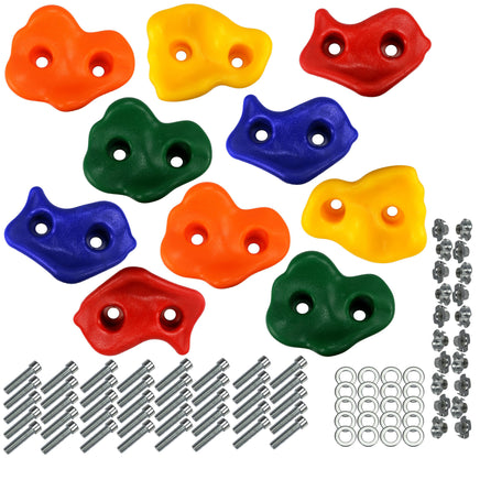 Spielturm Zubehör Klettersteine 10er  Set, bunt: rot,gelb,blau,orange, grün mit Gewindeschrauben