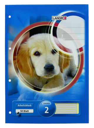 LANDRÉ Schulhefte & -blöcke kariert liniert Grundschule, Variante: Block liniert L2 A4 , 50 Blatt, Cover: Blau mit Hund