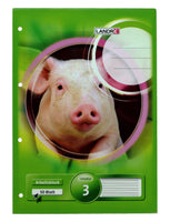 LANDRÉ Schulhefte & -blöcke kariert liniert Grundschule, Variante: Block liniert L3 A4 , 50 Blatt, Cover: Grün mit Schwein