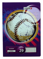 LANDRÉ Schulhefte & -blöcke kariert liniert Grundschule, Variante: Schulheft kariert L29 A4 , 16 Blatt, Cover: Blau-Rot-Lila mit Baseball