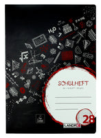 LANDRÉ Schulhefte & -blöcke kariert liniert Grundschule, Variante: Schulheft kariert L28 A4 , 16 Blatt, Cover: Schwarz mit weißen und roten Schulsymbolen