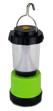 LED Camping Lampe, schwarz-hellgrün mit silbernen Haken zum Einhängen