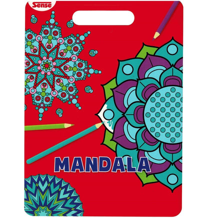 Mandala Malblock für Erwachsene, Deckblatt in Rot mit 3 ausgemalten Mandalas