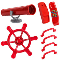 Mega Spielturm Zubehör Set mit 4 Handgriffen, 1 Fernrohr, 1 Steuerrad, 1 Telefon in Rot