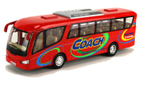 Modellauto Fernreisebus Coach Travel 18cm, mit Schriftzug "COACH - Excellent Coach Travel", farbig mit dünnen Kreisen gestaltet, Farbvariante: Rot