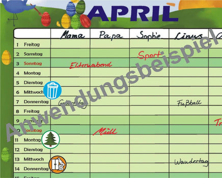 Müll Aufkleber für Kalender 150 Sticker Anwendungsbeispiel 2 Familienplaner