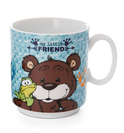 NICI Kindertasse Bär & Frosch  47619, süßer Bär mit hellgrünen Frosch, Schriftzug "my little FRIEND", hellblauer Hintergrund