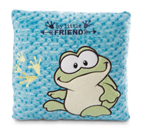 NICI Kissen Frosch grün blau 25x25cm, Schriftzug "my little FRIEND" aufgenäht