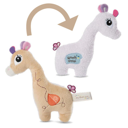 NICI Kuscheltier für Babys 2D Giraffe Sasuma, 1 Seite beige, 1 Seite weiß, mit lila-rosa Ohren/Hörnern und Schwanz