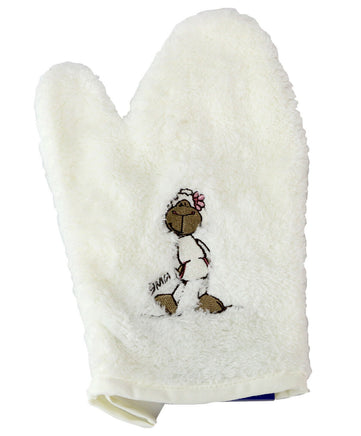 NICI Waschhandschuh Mikrofaser Jolly Mäh, weiß/cremefarben, Jolly Mäh mit rosa Blume auf den Kopf