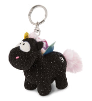 NICI 10cm Schlüsselanhänger YIN & YANG Schwarz, mit glitzernden Flügeln und rosa Mähne/Schwanz, Yin und Yang Symbol an der Seite, goldenfarbiges Horn, silberfarbiger Schlüsselring