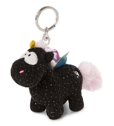 NICI 10cm Schlüsselanhänger YIN & YANG Schwarz, mit glitzernden Flügeln und rosa Mähne/Schwanz, Yin und Yang Symbol an der Seite, goldenfarbiges Horn, silberfarbiger Schlüsselring