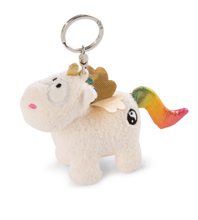 NICI 10cm Schlüsselanhänger YIN & YANG Weiß, mit goldfarbigen Flügeln undglitzernder Mähne/Schwanz, Yin und Yang Symbol an der Seite, goldenfarbiges Horn, silberfarbiger Schlüsselring