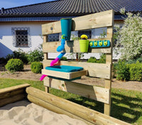 Outdoor Wasserspielwand aus Holz für Sandkasten Seitenansicht