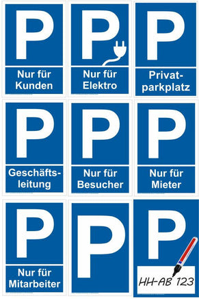 Parkplatz Schild  A4 Format, verschiedene Varianten zur Auswahl, Blauer Hintergrund, weiße Schrift