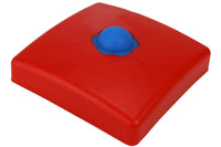 Pfostenkappen aus Kunststoff für Kant- & Rundholzpfosten Vierkant Pfosten 10x10 Rot mit hellblauen Schraubenabdeckungen
