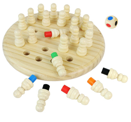 Philos "Memo Spiel" Gedächtnistraining mit Farben- Steckspiel, helles Holz, Stecker an Unterseite farbig: hellblau, rot, schwarz, grün, orange