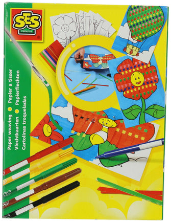 SES Flechtkarten Set Papierflechten in Verpackung, mit Filzstiften, verschiedenen Kartenmotiven sowie Flechtbänder