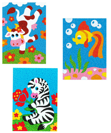 Sandbild Bildvorlage mit Sand & Glitzer DIY, verschiedene Varianten: Kuh, Fisch, Zebra