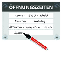 Schild für flexible Öffnungszeiten Acrylglas beschreibbar