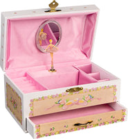 Schmuckkästchen Spieluhr "Schwanensee", mit tanzender Ballerina und kleinem Spiegel, kleine geteilte Ablagefächer, 1 seperates Schubfach